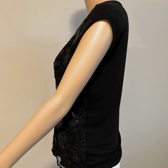 Vince Camuto Lace & Sequin Front Sleeveless T-shirt Top Black - Picture 8 of 12